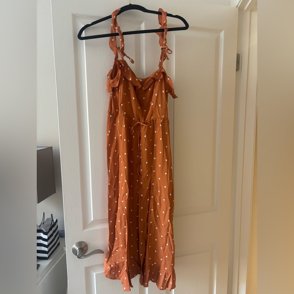 For Love And Lemons Tangerine Dress with White Dots